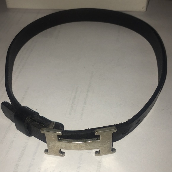 Hermès Wrap Bracelet Unisex black leather/silver H - Picture 2 of 7